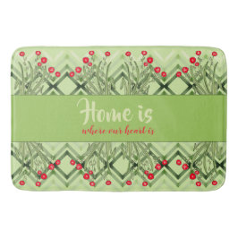 Alfombrilla De Baño Verde Moderno Con Floral Roja