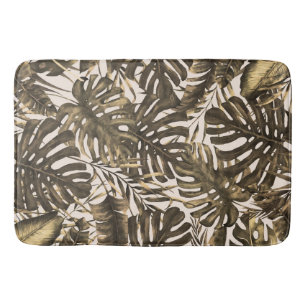 Alfombrilla De Baño Verde Oliva y Hojas de Palma Tropicales de la Isla