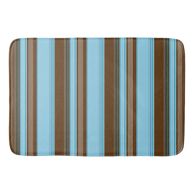 Alfombrilla De Baño Vertical azul clara y de Brown rayada (Anverso)