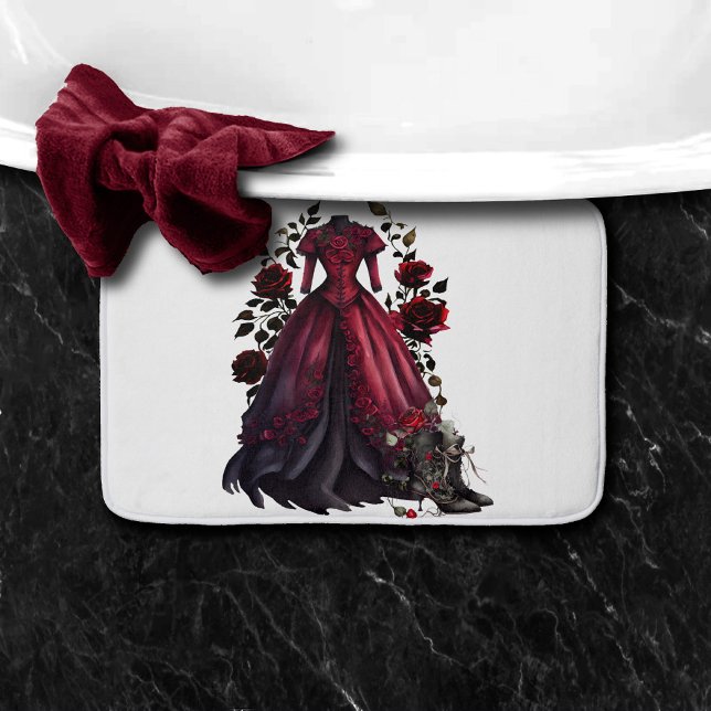 Alfombrilla De Baño Vestido rojo victoriano y tacones | Rosas antiguos (Subido por el creador)