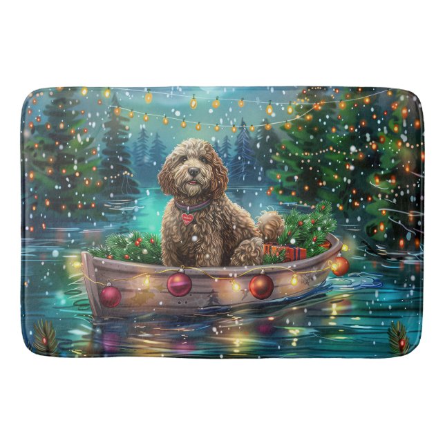 Alfombrilla De Baño Viaje Festivo de Navidad de Cockapoo (Anverso)