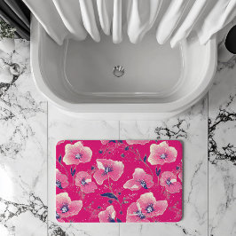 Alfombrilla De Baño Vibrant Floral Pattern in Pink, White & Royal Blue