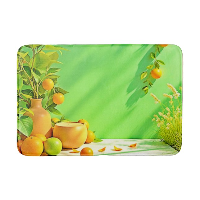 Alfombrilla De Baño Vibrant Orange Green Still Life Design (Anverso)