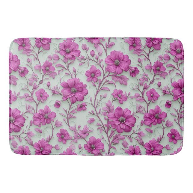 Alfombrilla De Baño Vibrant Pink Floral Pattern With Magenta Flowers (Anverso)