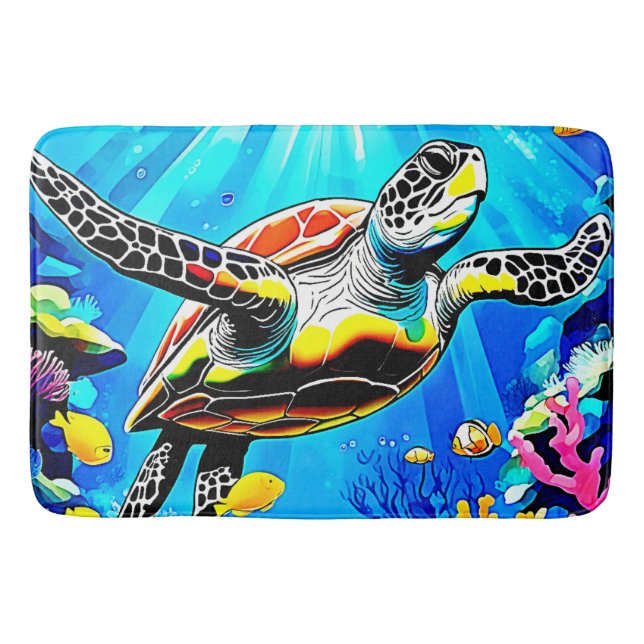 Alfombrilla De Baño Vibrant Sea Turtle Dreamscape (Anverso)