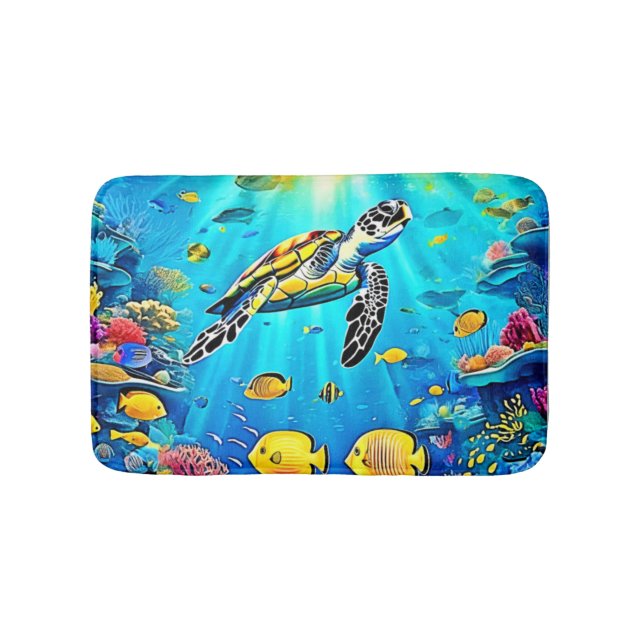 Alfombrilla De Baño Vibrant Sea Turtle Reef Art (Anverso)