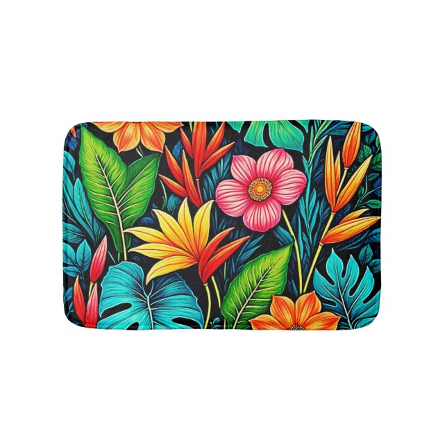Alfombrilla De Baño Vibrant Tropical Jungle Bloom Art (Anverso)