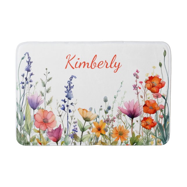 Alfombrilla De Baño Vibrant Watercolor Wildflowers Personalized (Anverso)