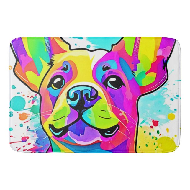 Alfombrilla De Baño Vibrante Bulldog Frenchie Arte Cachorro (Anverso)