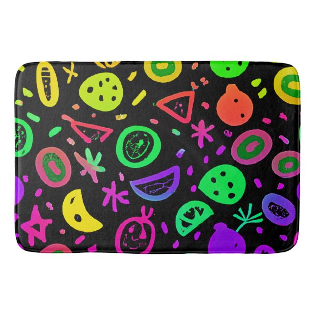Alfombrilla De Baño Vibrante Neon Fruits Pattern Art (Anverso)