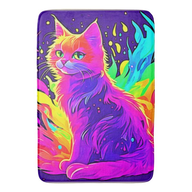Alfombrilla De Baño Vibrante pintura de gato atrapado en llamas (Frente vertical)