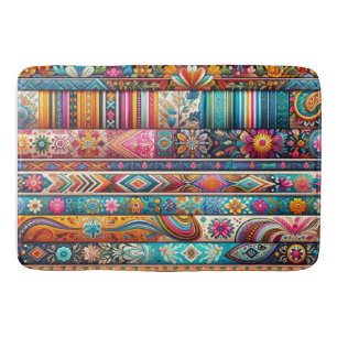 Alfombrilla De Baño Vibrantes franjas de boho: Arte textil ecléctico
