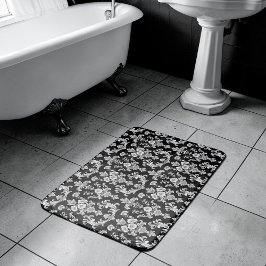 Alfombrilla De Baño Victorian Black and White Damask Pattern