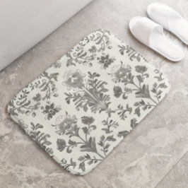 Alfombrilla De Baño Vintage blanco floral de Damask victoriano