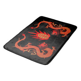 Alfombrilla De Baño Vintage Dragon Holiday Rojo y Negro