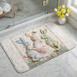 Alfombrilla De Baño Vintage Easter Bunny Quilted Style Print