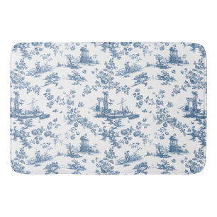 Alfombrilla De Baño Vintage English Floral Toile de Jouy-Blue