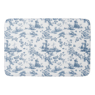 Alfombrilla De Baño Vintage English Floral Toile de Jouy-Blue
