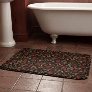 Alfombrilla De Baño Vintage floral de amapola roja dorada de William M