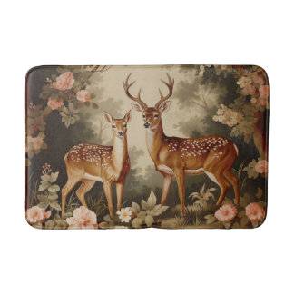 Alfombrilla De Baño Vintage Floral Forest Deer