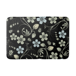 Alfombrilla De Baño Vintage Floral Pattern with Ladybugs on Black