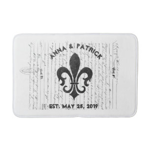 Alfombrilla De Baño Vintage French Ephemera B & W Fleur De Lis Persona