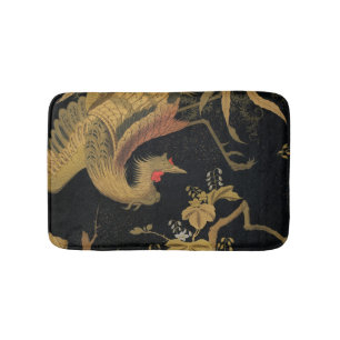 Alfombrilla De Baño Vintage Japonés Phoenix Gold Black Bird