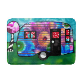 Alfombrilla De Baño Vintage Resumen Camp Trailer Floral Happy Camper