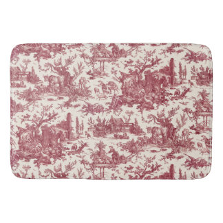 Alfombrilla De Baño Vintage Rustic Farm French Toile-Red & Tan