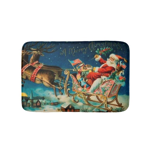 Alfombrilla De Baño Vintage Santa Claus Sleigh Navidades (Anverso)