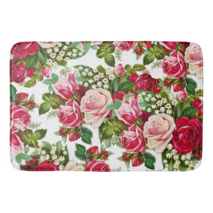 Alfombrilla De Baño Vintage verde rosado elegante del país floral