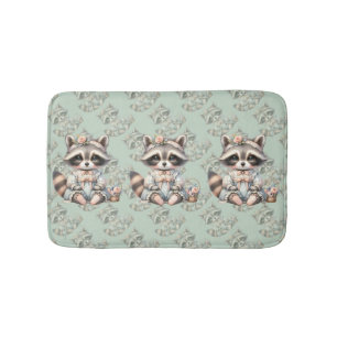 Alfombrilla De Baño Vintage Vestido Cottagecore Raccoon Pastel