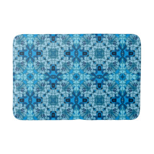 Alfombrilla De Baño Watercolor Abstract Floral Denim Blue