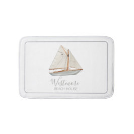 Alfombrilla De Baño Watercolor Sailboat Beach House