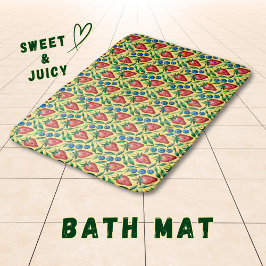 Alfombrilla De Baño Watercolor Strawberry Blueberry Pattern on Yellow 