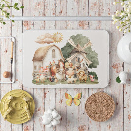 Alfombrilla De Baño Watercolor Whimsical Farm Animals