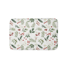 Alfombrilla De Baño Watercolor Winter Greenery & Red Berry Botanical