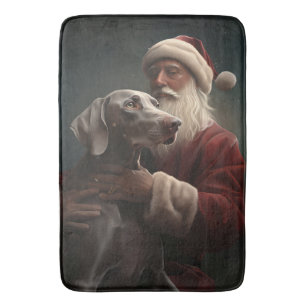 Alfombrilla De Baño Weimaraner con Papá Noel Festivo de Navidad
