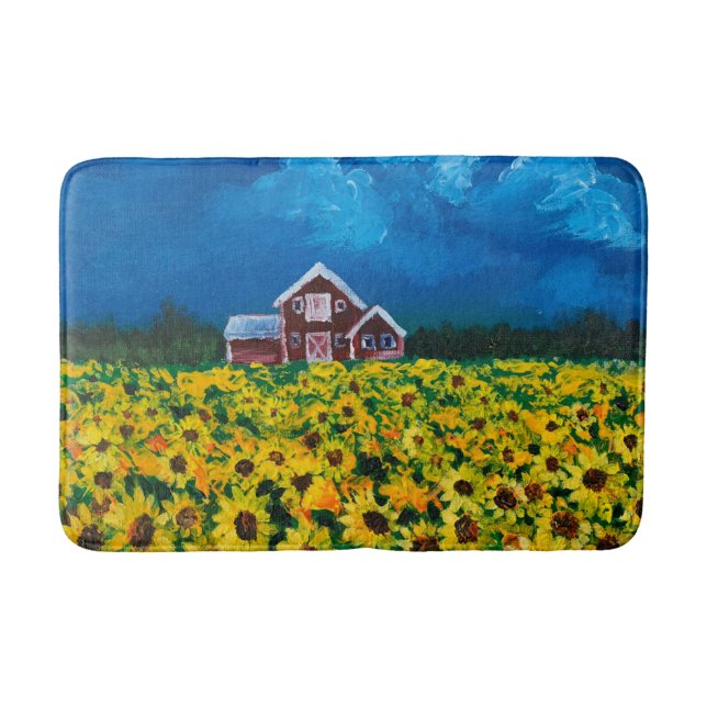 Alfombrilla De Baño western country red barn summer sunflower field (Anverso)