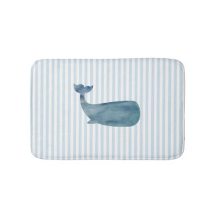 Alfombrilla De Baño Whale Nautical Blue Stripe Bath Mat