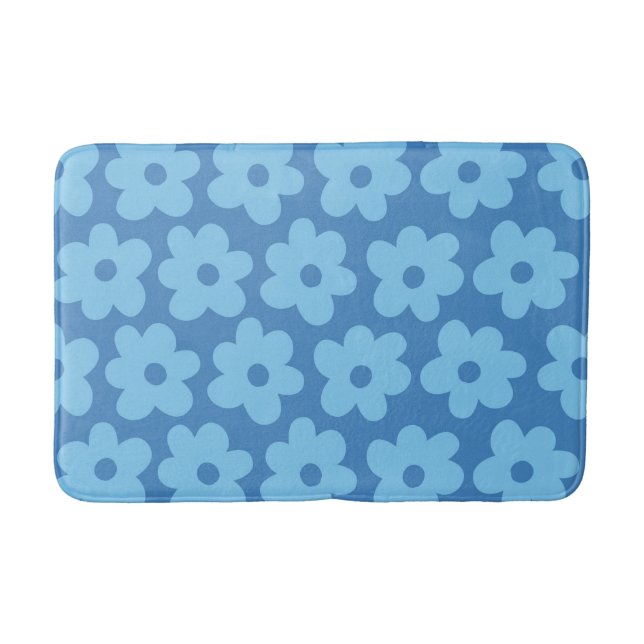 Alfombrilla De Baño Whimsical Blue Floral Retro, Alegre, Preppy (Anverso)