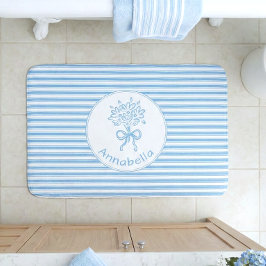 Alfombrilla De Baño Whimsical Blue White Stripe Preppy Monogram