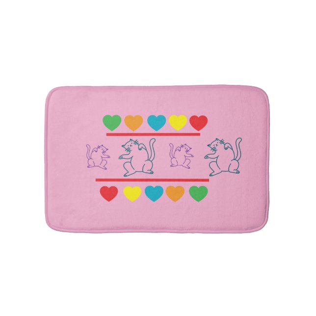 Alfombrilla De Baño Whimsical Cats with Rainbow Hearts Bath Mat (Anverso)