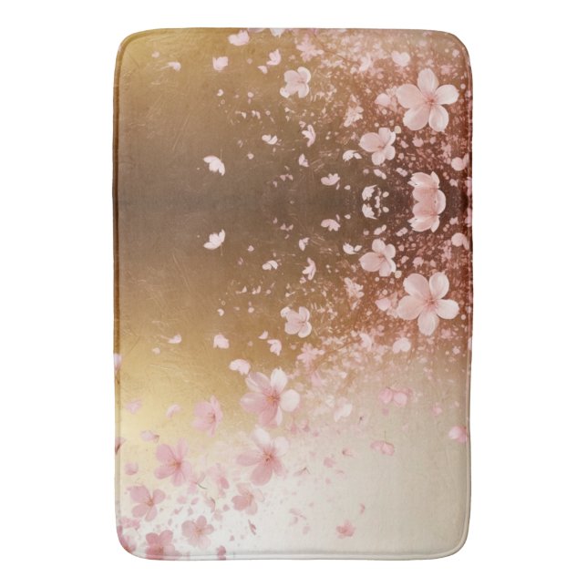 Alfombrilla De Baño Whimsical Cherry Blossom Blizzard sobre el oro (Frente vertical)
