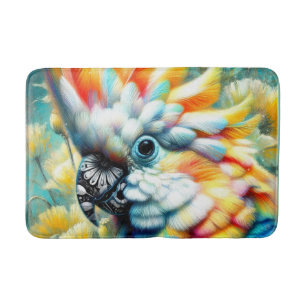 Alfombrilla De Baño Whimsical Cockatoo Ave Amarillo Poppies Floral