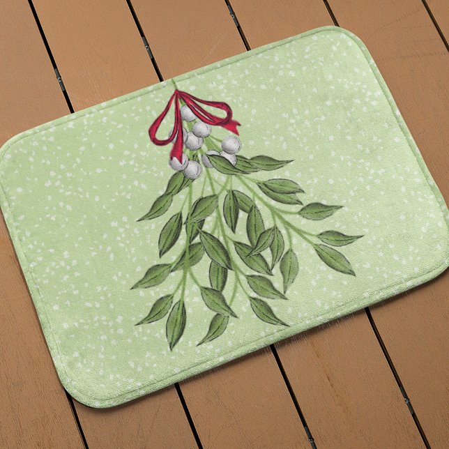 Alfombrilla De Baño Whimsical Cute Navidades Berries (Simple mistletoe holiday greenery bath mat)