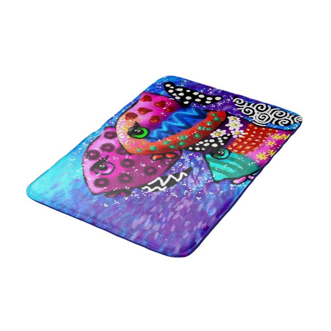 Alfombrilla De Baño Whimsical Fish Trio Colorido Resumen Náutico (Angular)