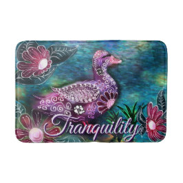 Alfombrilla De Baño Whimsical Floral Duck Purple Teal Personalized