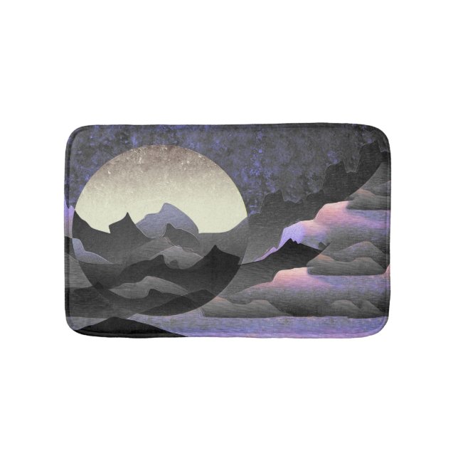 Alfombrilla De Baño Whimsical Moon and Mountains Abstract Art (Anverso)