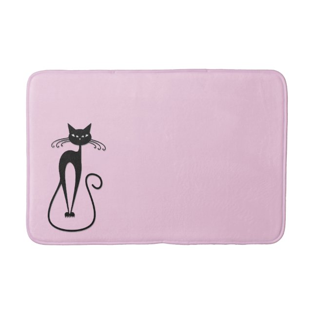 Alfombrilla De Baño Whimsical Skinny Black Cat Rosa (Anverso)